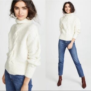 Theory Mohair Boucle Thick Cable Knit Sweater Luxury Winter Holidays RARE